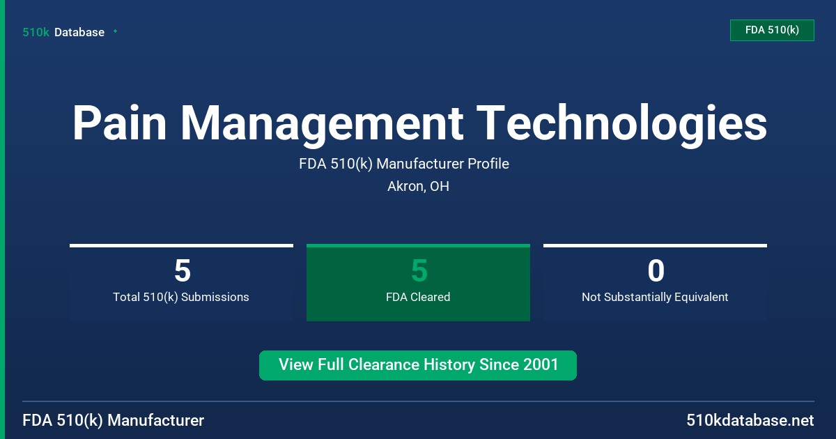 Pain Management Technologies FDA 510(k) Manufacturer Profile