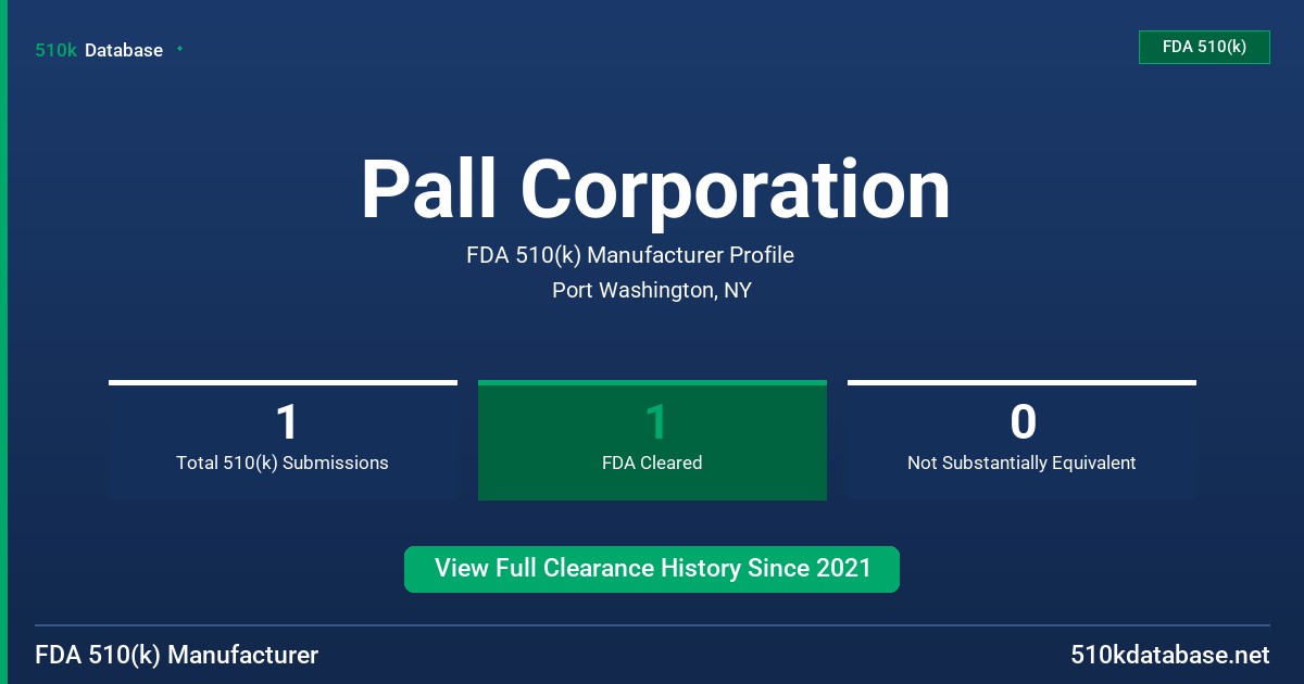 Pall Corporation FDA 510(k) Manufacturer Profile