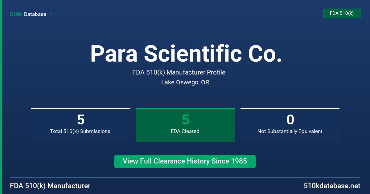 Para Scientific Co. FDA 510(k) Manufacturer Profile
