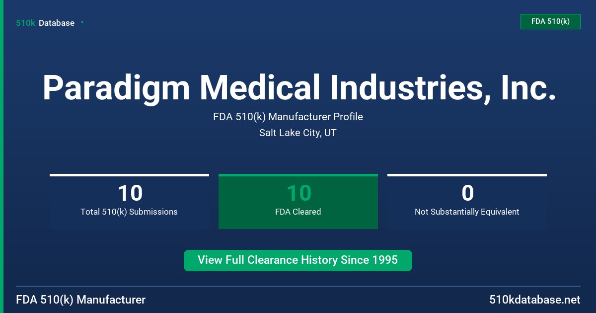 Paradigm Medical Industries, Inc. FDA 510(k) Manufacturer Profile