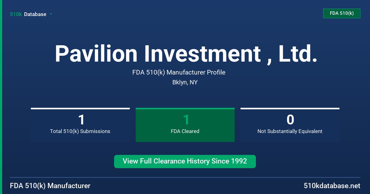 Pavilion Investment , Ltd. FDA 510(k) Manufacturer Profile