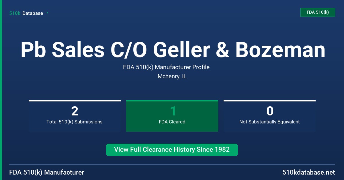 Pb Sales C/O Geller & Bozeman FDA 510(k) Manufacturer Profile