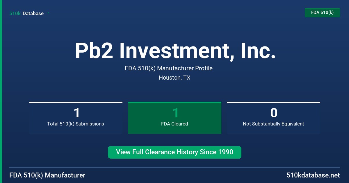 Pb2 Investment, Inc. FDA 510(k) Manufacturer Profile