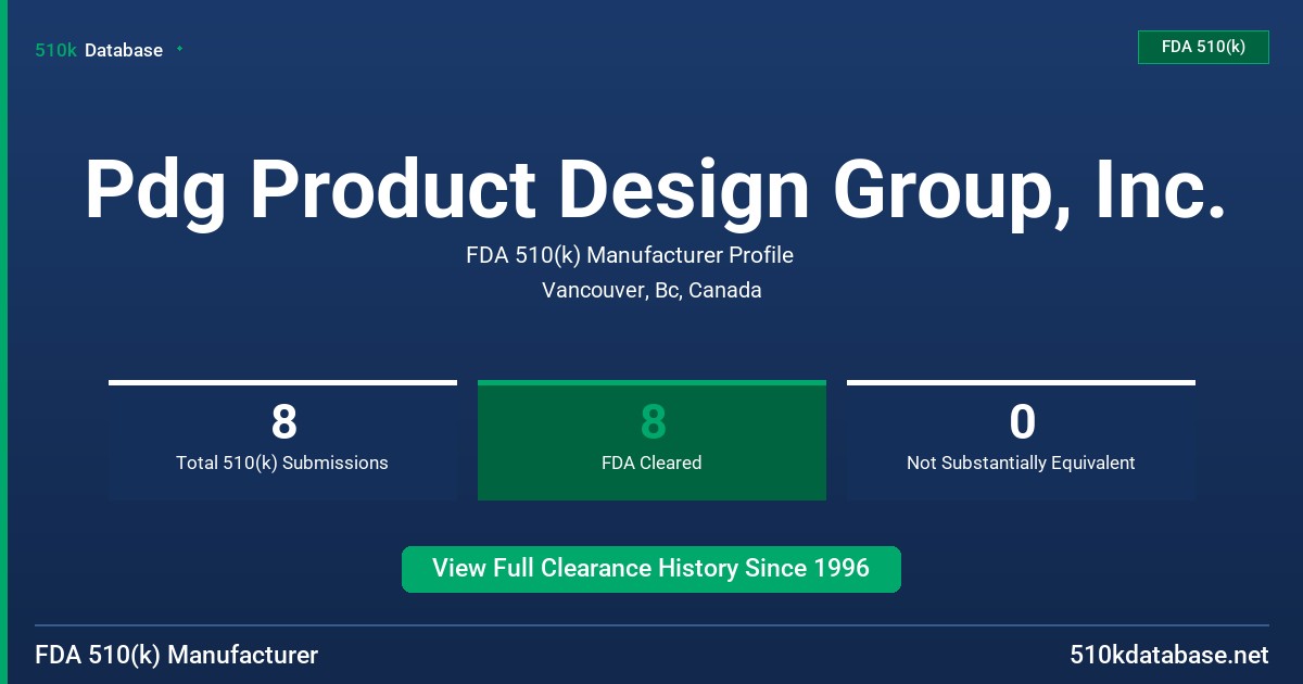 Pdg Product Design Group, Inc. FDA 510(k) Manufacturer Profile