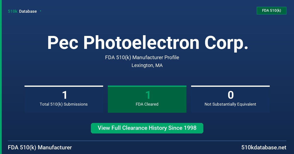 Pec Photoelectron Corp. FDA 510(k) Manufacturer Profile