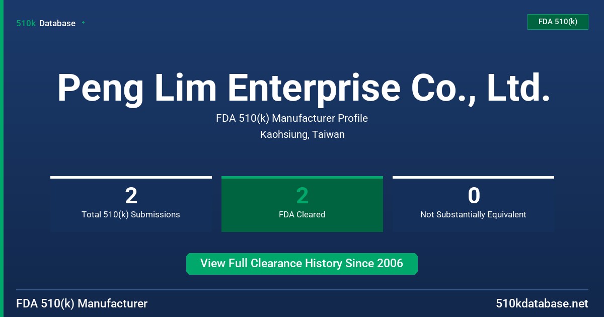 Peng Lim Enterprise Co., Ltd. FDA 510(k) Manufacturer Profile