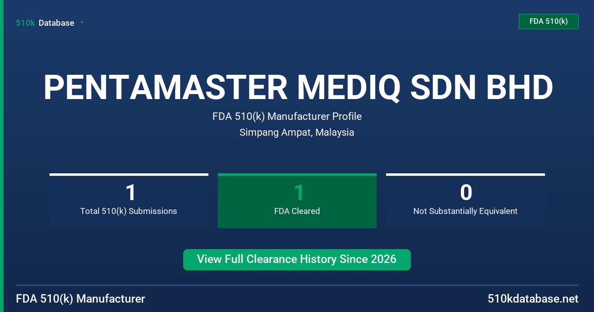 PENTAMASTER MEDIQ SDN BHD FDA 510(k) Manufacturer Profile