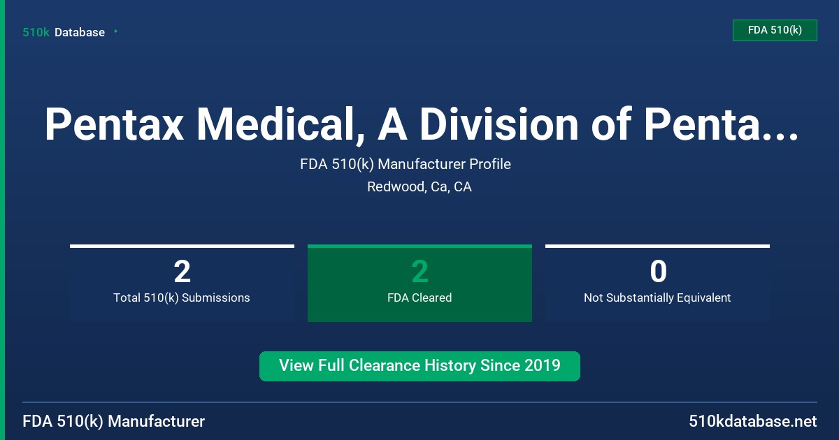 Pentax Medical, A Division of Pentax of America, Inc. FDA 510(k) Manufacturer Profile