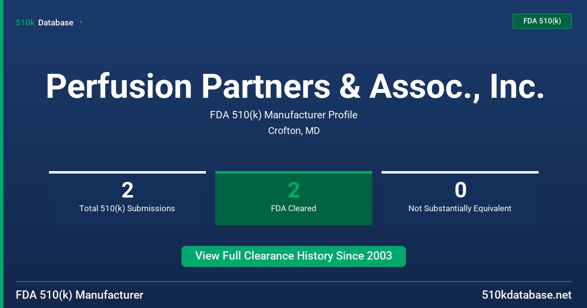 Perfusion Partners & Assoc., Inc. FDA 510(k) Manufacturer Profile