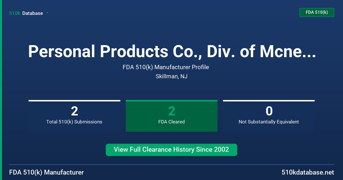 Personal Products Co., Div. of Mcneil Ppc, Inc. FDA 510(k) Manufacturer Profile