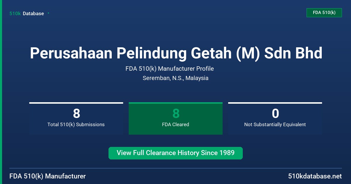 Perusahaan Pelindung Getah (M) Sdn Bhd FDA 510(k) Manufacturer Profile