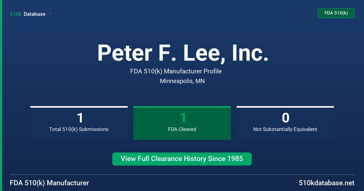 Peter F. Lee, Inc. FDA 510(k) Manufacturer Profile
