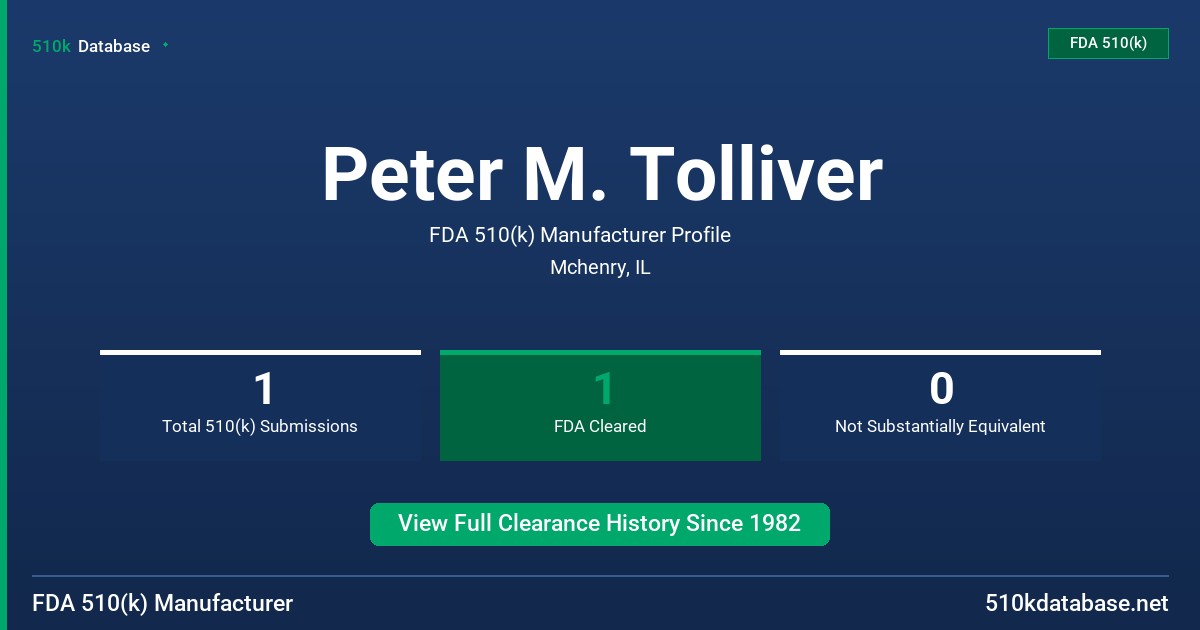 Peter M. Tolliver FDA 510(k) Manufacturer Profile