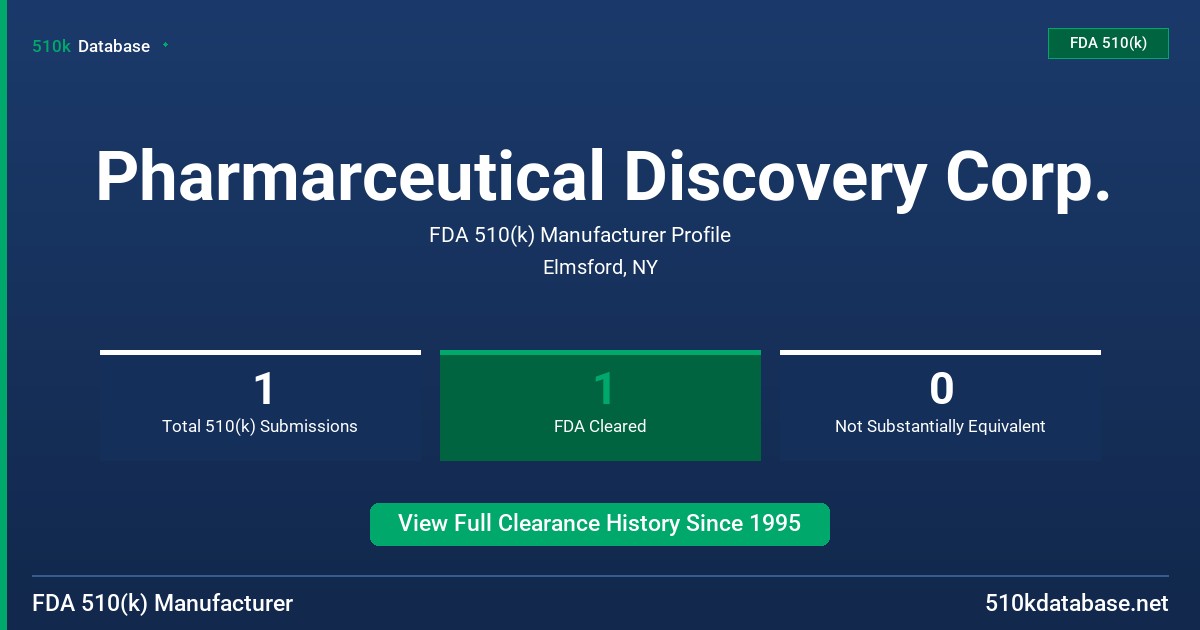 Pharmarceutical Discovery Corp. FDA 510(k) Manufacturer Profile