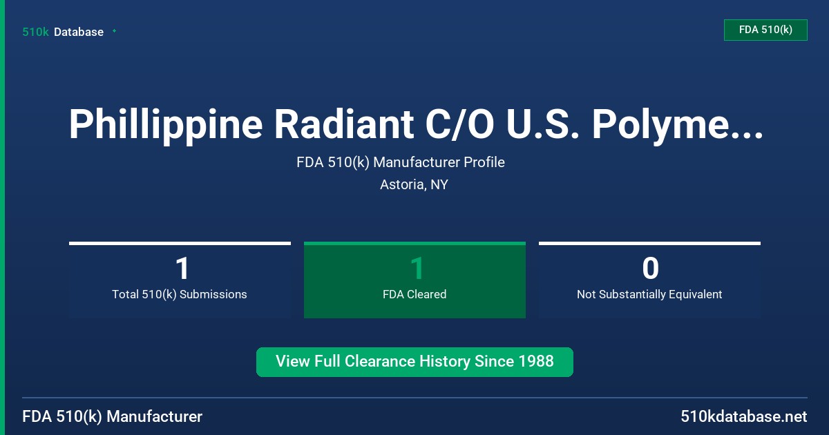 Phillippine Radiant C/O U.S. Polymer Industries FDA 510(k) Manufacturer Profile