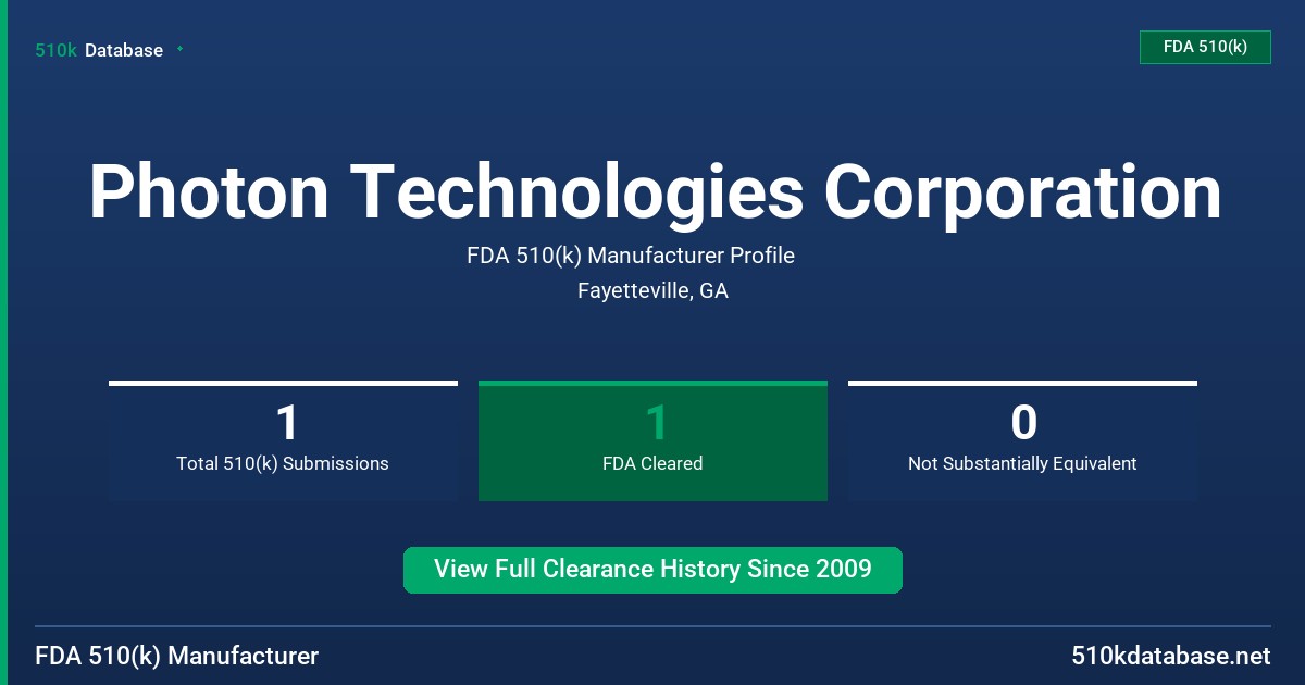 Photon Technologies Corporation FDA 510(k) Manufacturer Profile