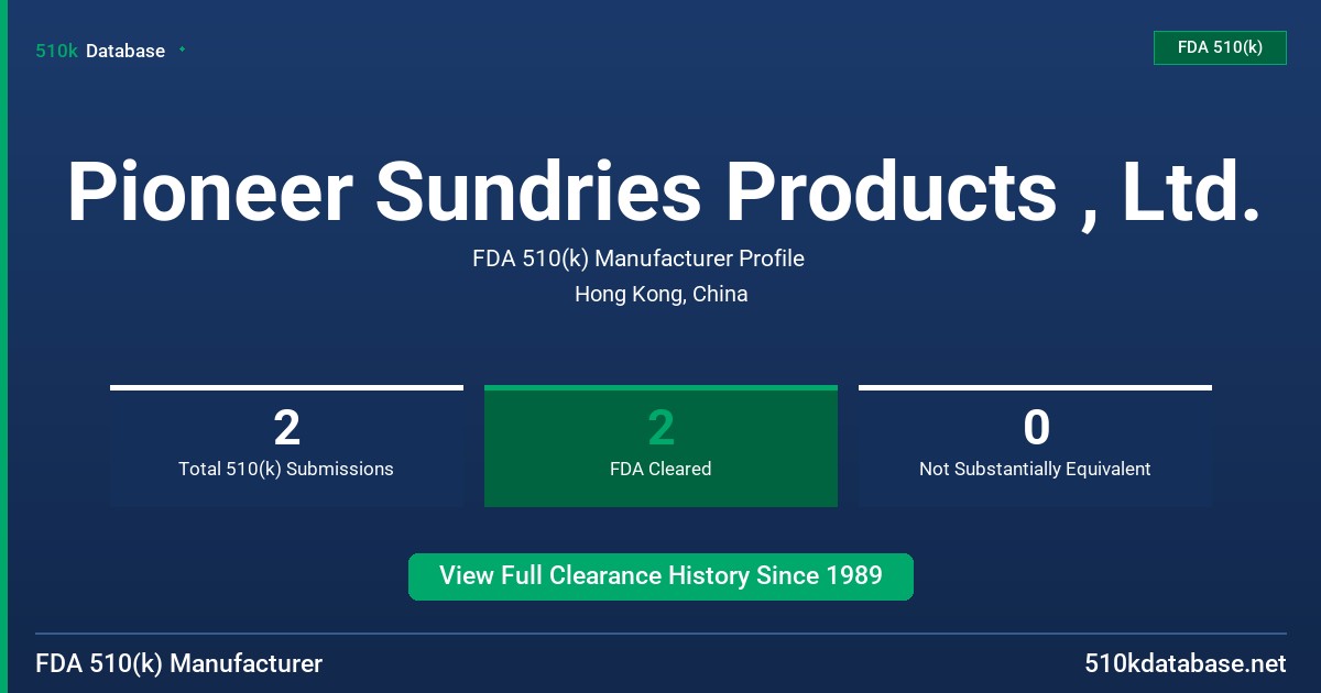 Pioneer Sundries Products , Ltd. FDA 510(k) Manufacturer Profile