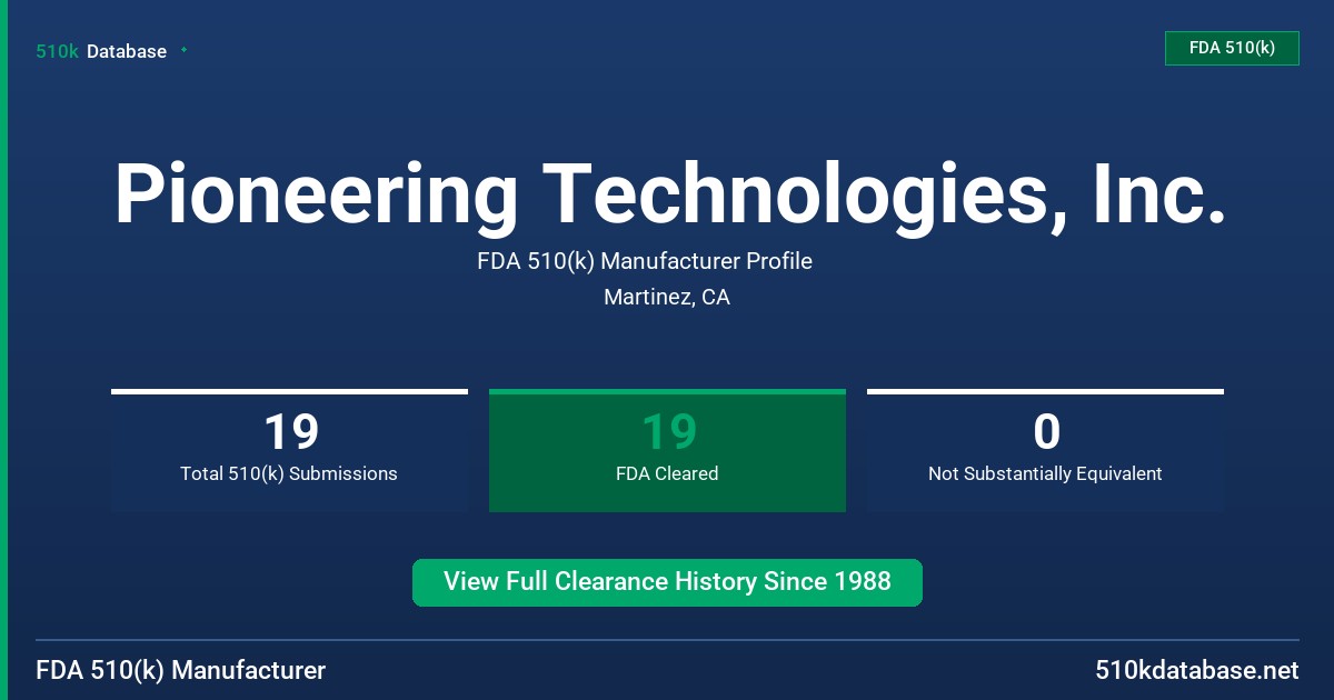 Pioneering Technologies, Inc. FDA 510(k) Manufacturer Profile