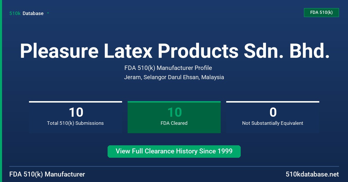 Pleasure Latex Products Sdn. Bhd. FDA 510(k) Manufacturer Profile