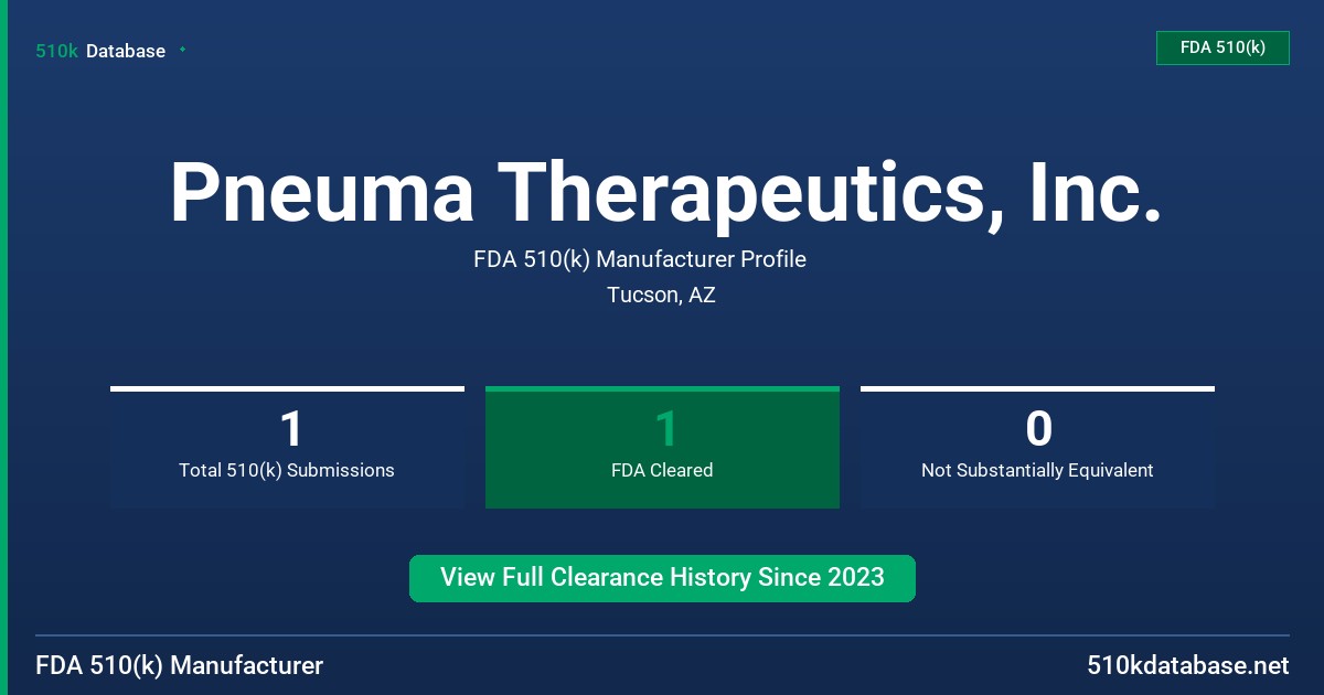 Pneuma Therapeutics, Inc. FDA 510(k) Manufacturer Profile