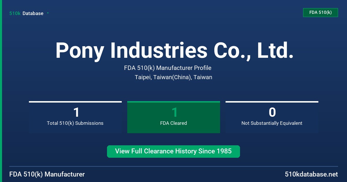Pony Industries Co., Ltd. FDA 510(k) Manufacturer Profile