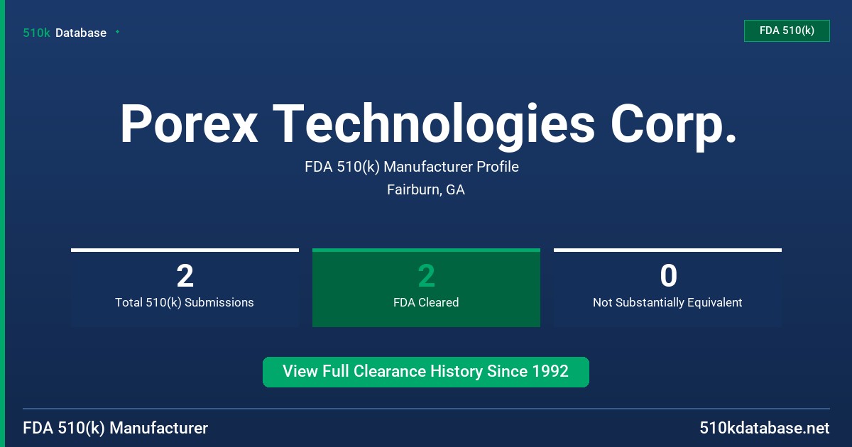 Porex Technologies Corp. FDA 510(k) Manufacturer Profile