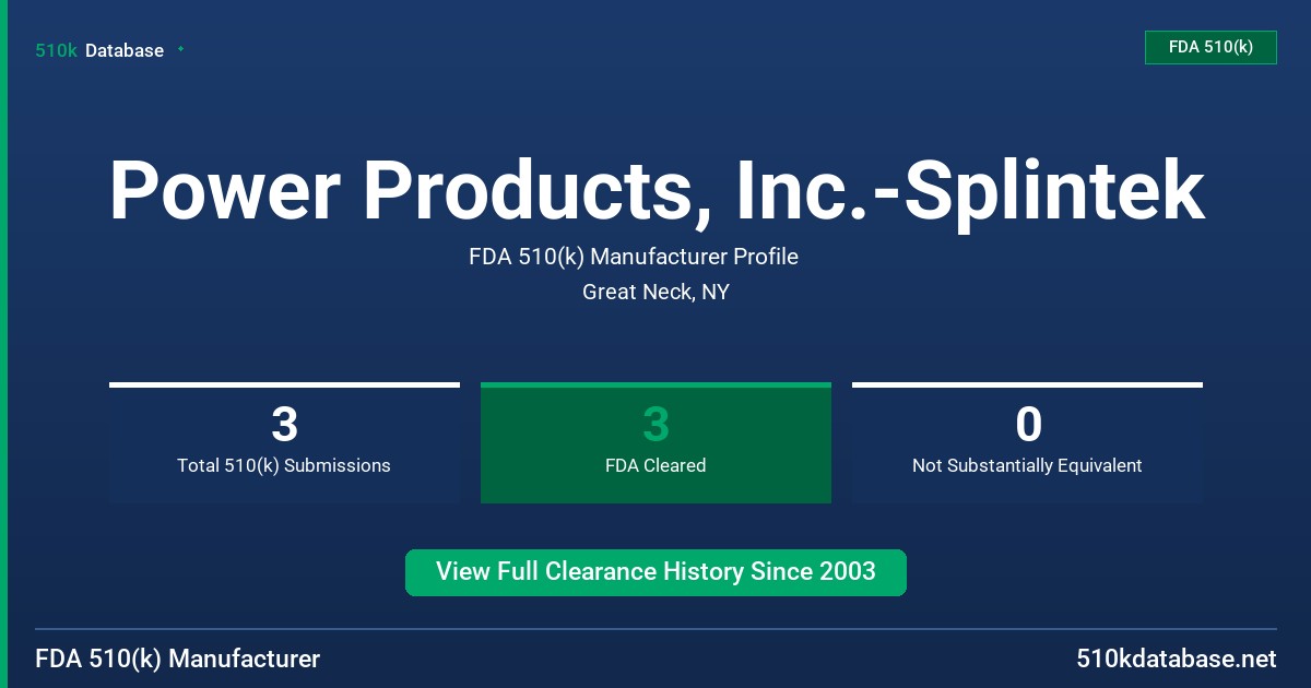 Power Products, Inc.-Splintek FDA 510(k) Manufacturer Profile