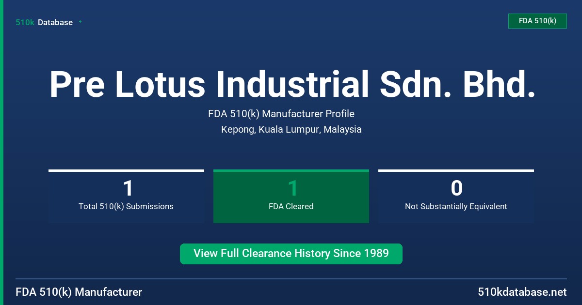 Pre Lotus Industrial Sdn. Bhd. FDA 510(k) Manufacturer Profile