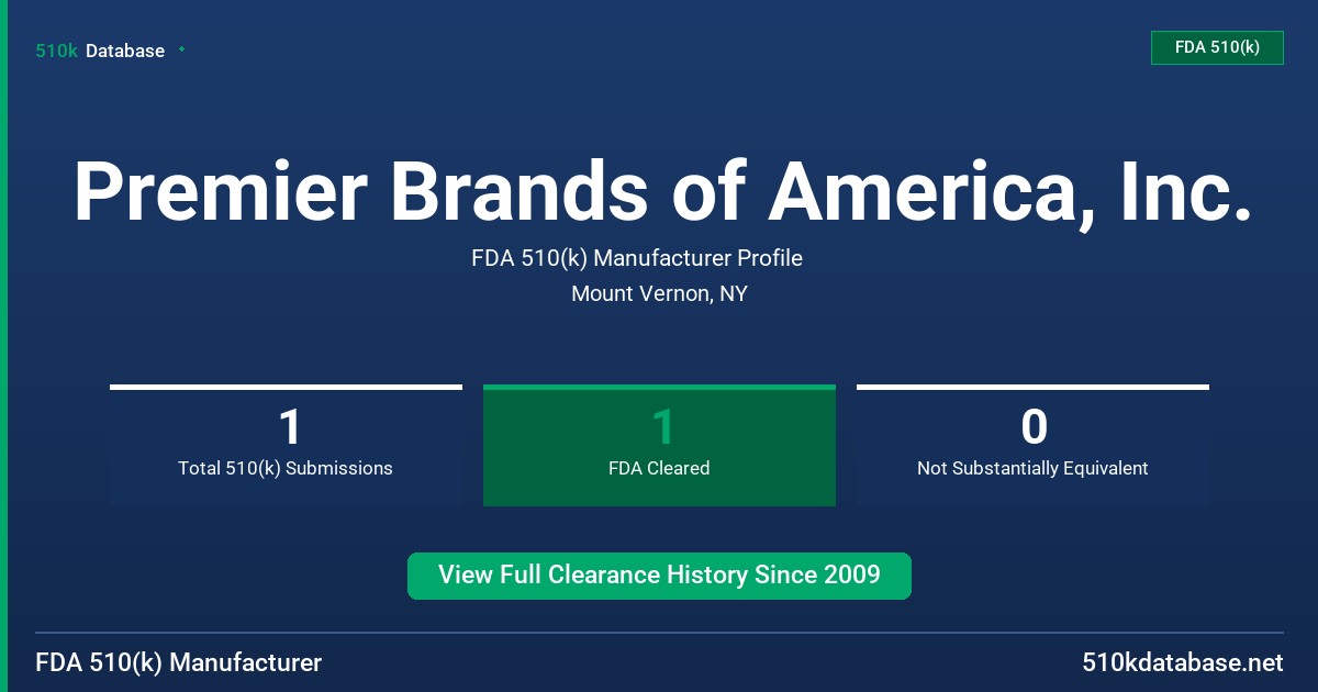Premier Brands of America, Inc. FDA 510(k) Manufacturer Profile