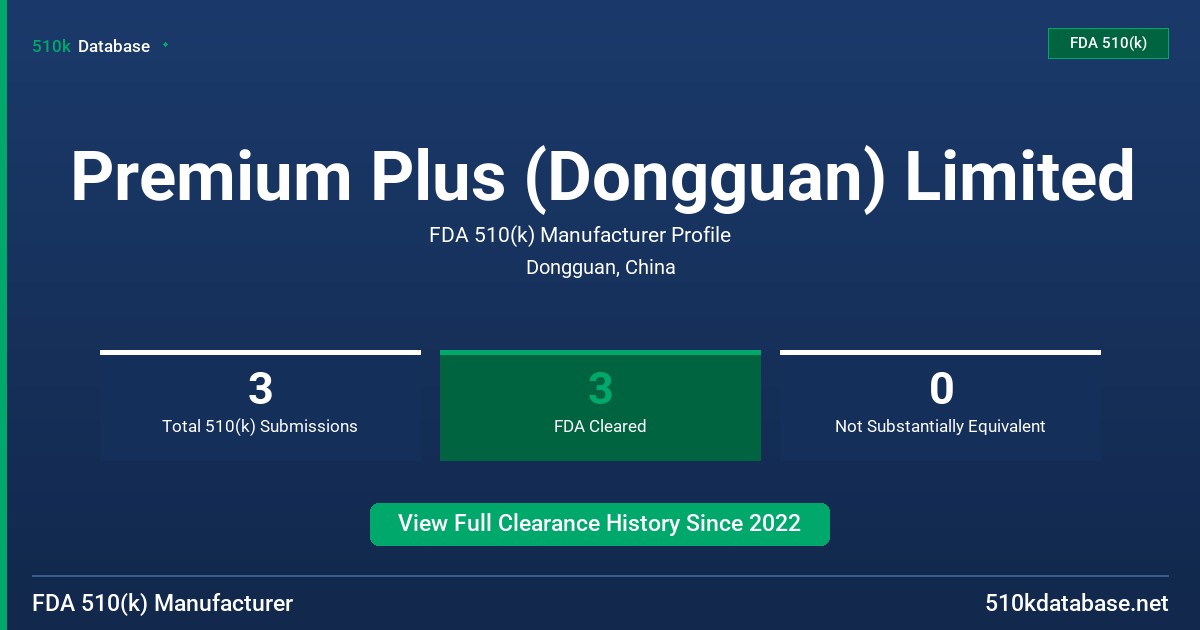 Premium Plus (Dongguan) Limited FDA 510(k) Manufacturer Profile