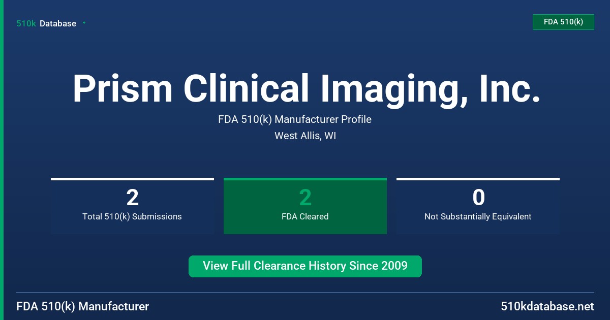 Prism Clinical Imaging, Inc. FDA 510(k) Manufacturer Profile