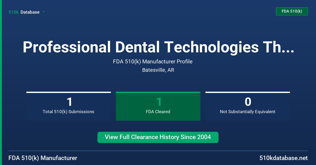 Professional Dental Technologies Therapeutics, Inc. FDA 510(k) Manufacturer Profile