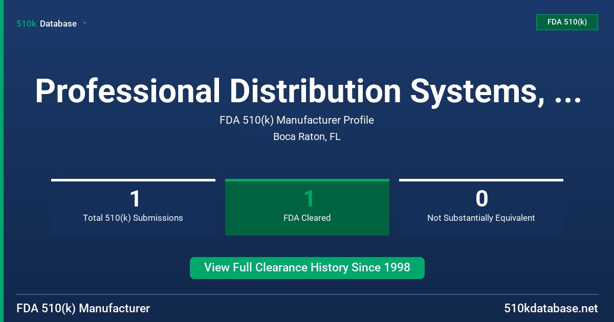 Professional Distribution Systems, Inc. FDA 510(k) Manufacturer Profile