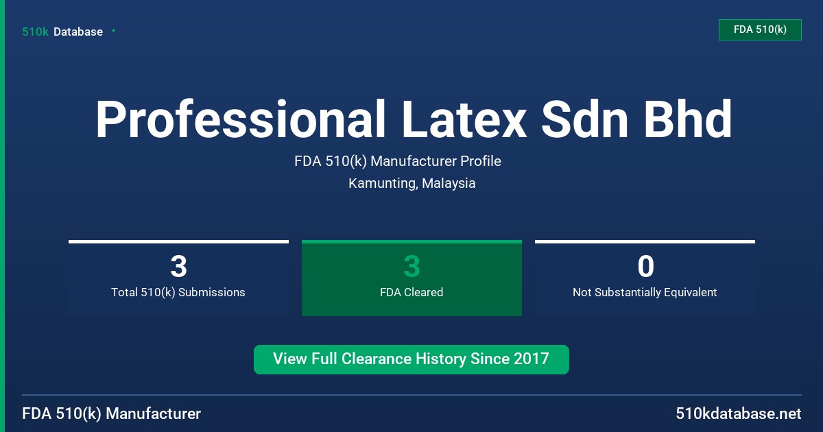 Professional Latex Sdn Bhd FDA 510(k) Manufacturer Profile