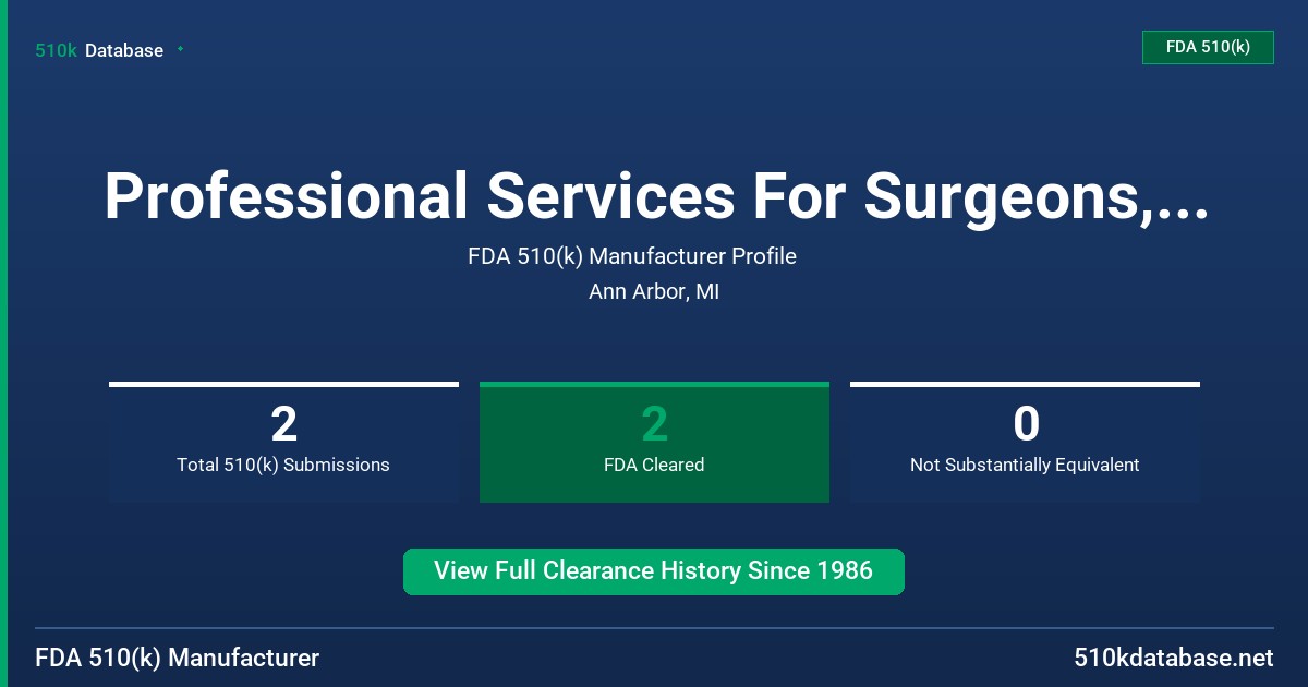 Professional Services For Surgeons, Ltd. FDA 510(k) Manufacturer Profile