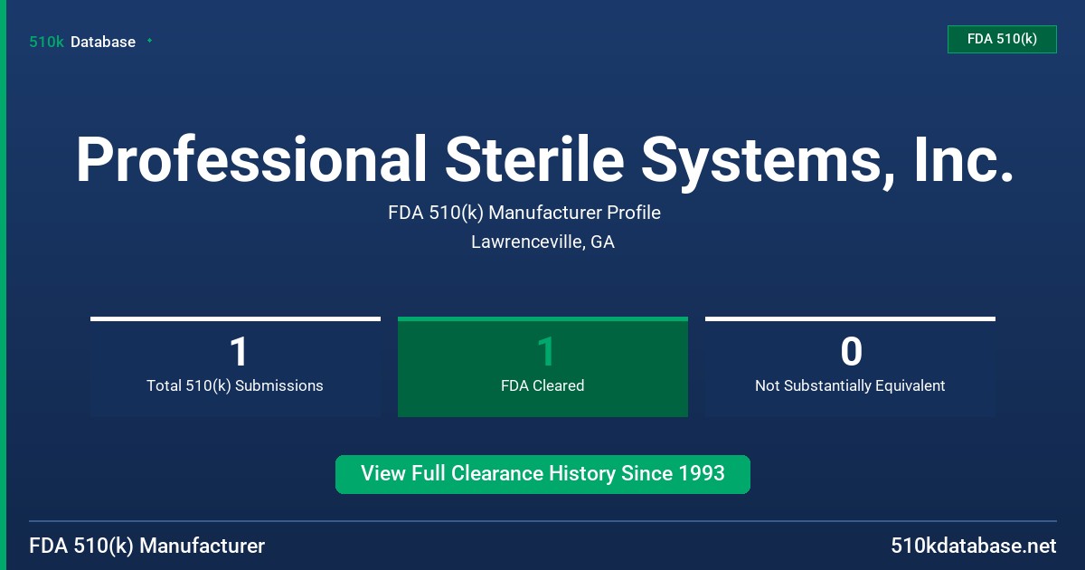 Professional Sterile Systems, Inc. FDA 510(k) Manufacturer Profile