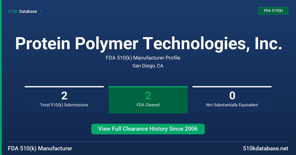 Protein Polymer Technologies, Inc. FDA 510(k) Manufacturer Profile