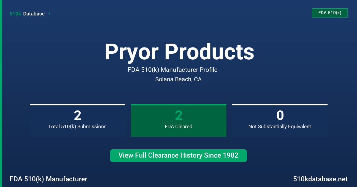 Pryor Products FDA 510(k) Manufacturer Profile