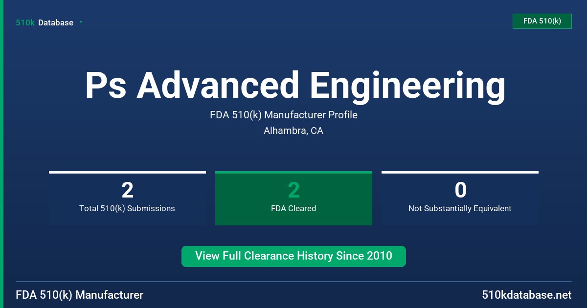 Ps Advanced Engineering FDA 510(k) Manufacturer Profile