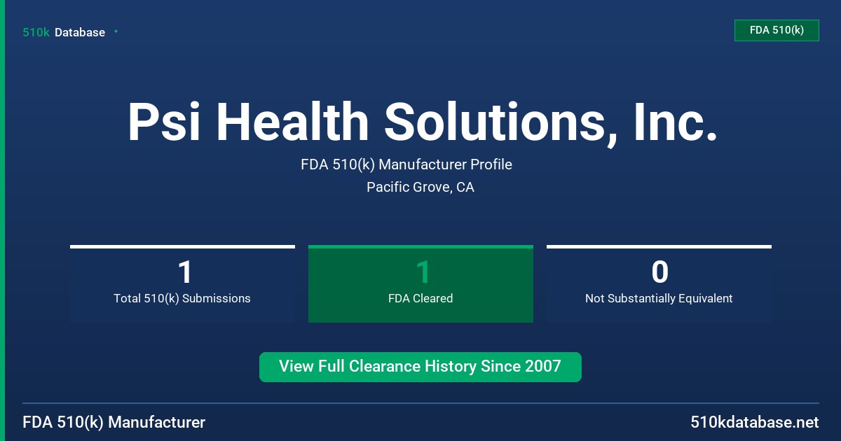 Psi Health Solutions, Inc. FDA 510(k) Manufacturer Profile