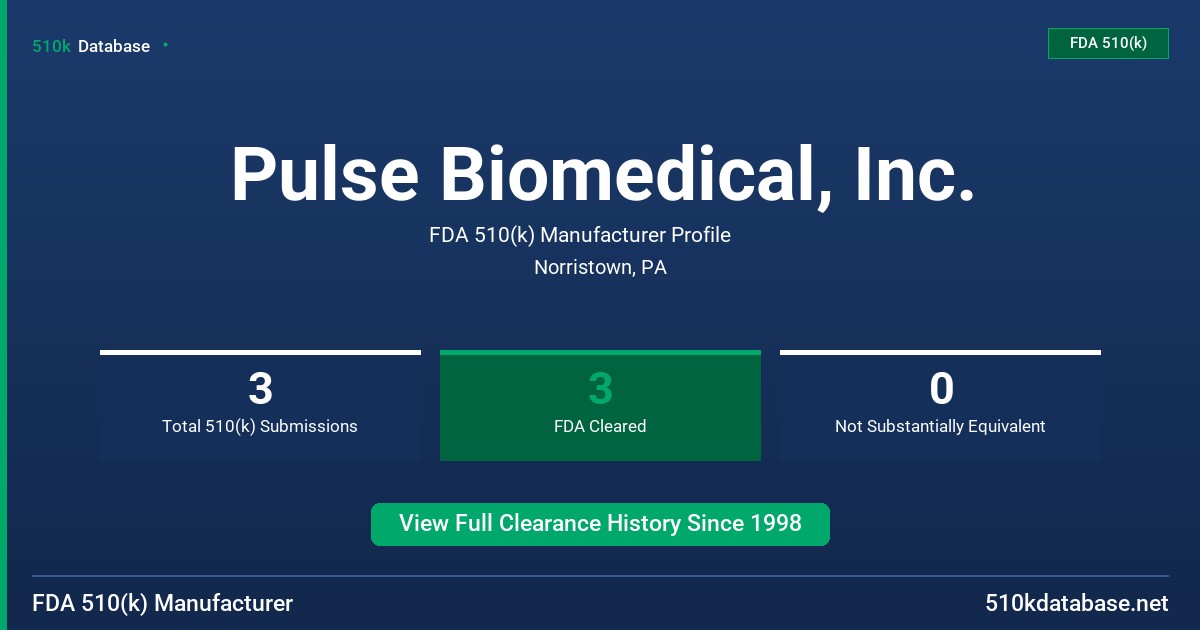 Pulse Biomedical, Inc. FDA 510(k) Manufacturer Profile