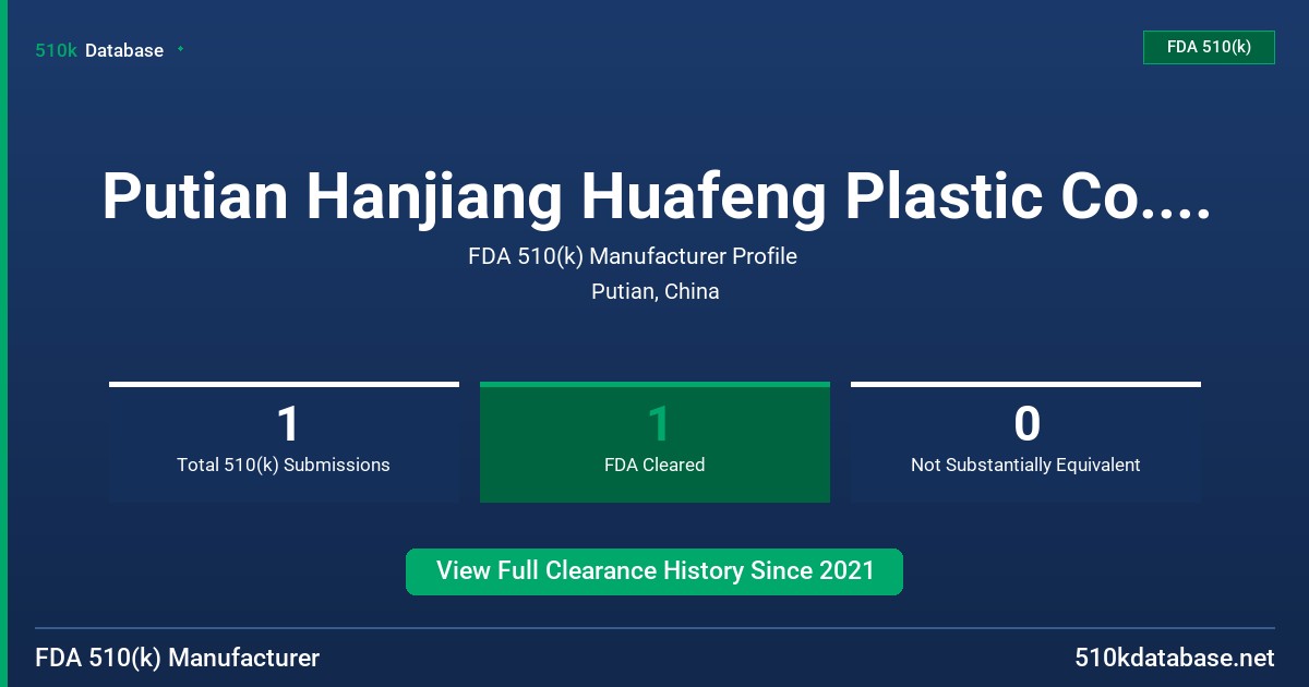 Putian Hanjiang Huafeng Plastic Co., Ltd. FDA 510(k) Manufacturer Profile