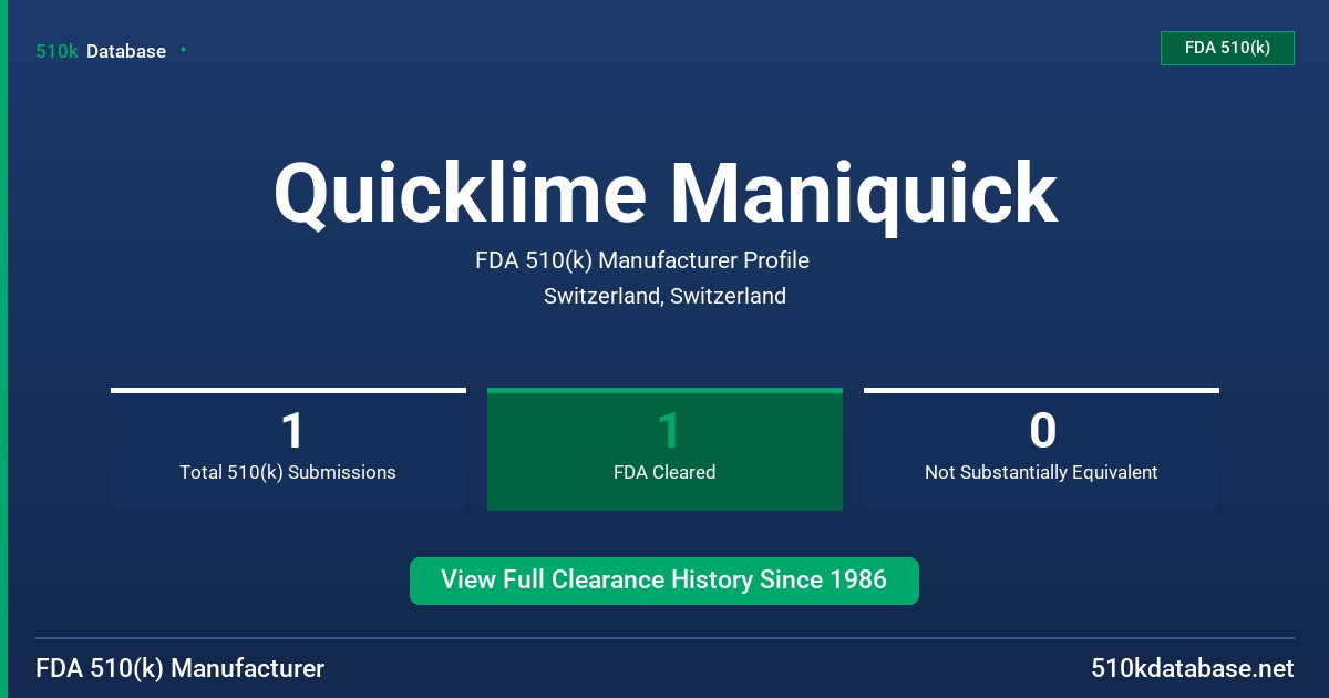 Quicklime Maniquick FDA 510(k) Manufacturer Profile