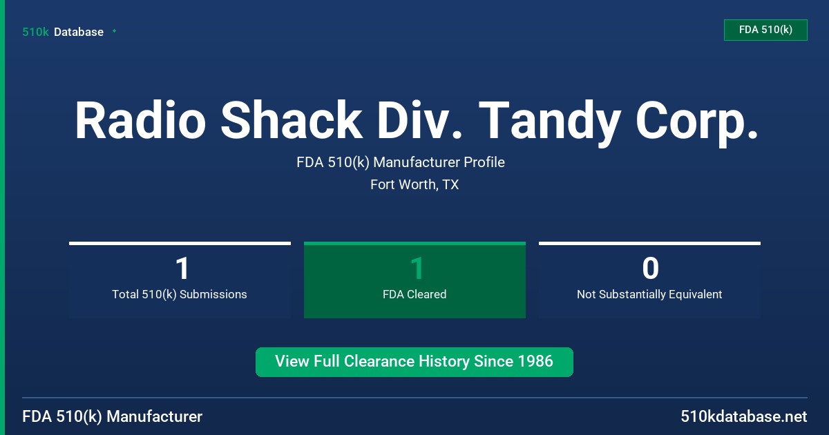 Radio Shack Div. Tandy Corp. FDA 510(k) Manufacturer Profile