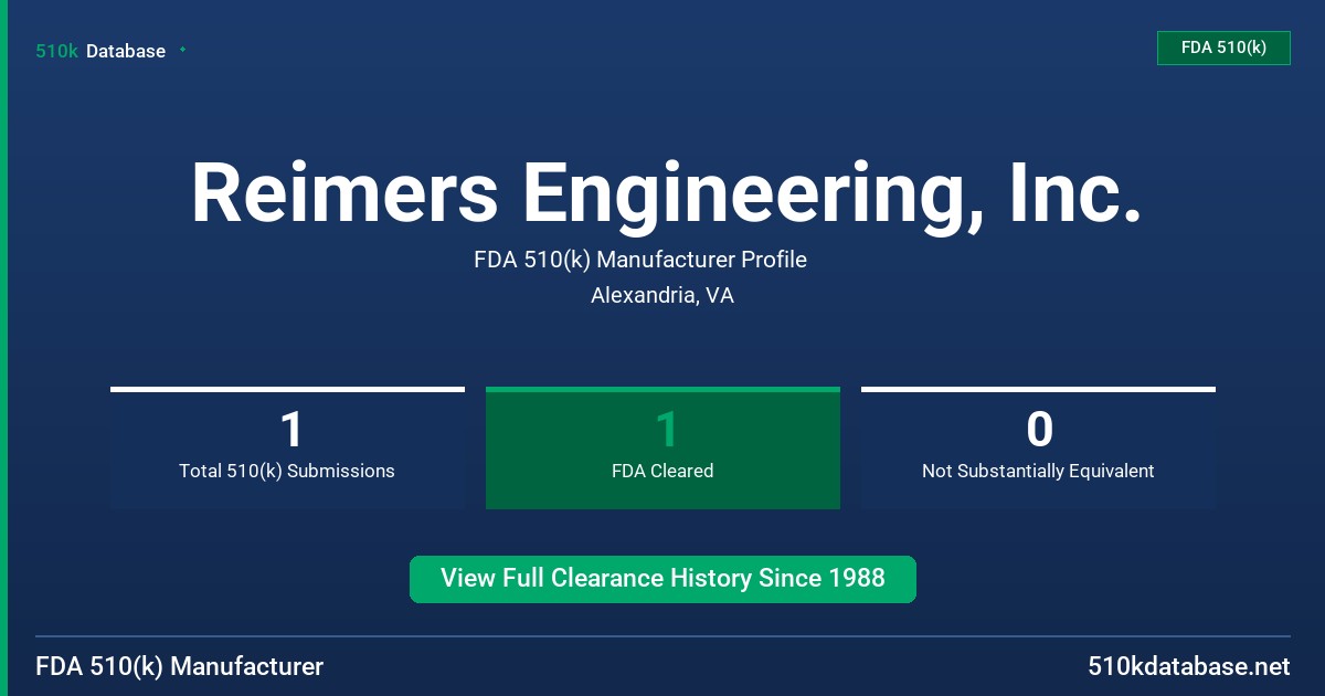 Reimers Engineering, Inc. FDA 510(k) Manufacturer Profile