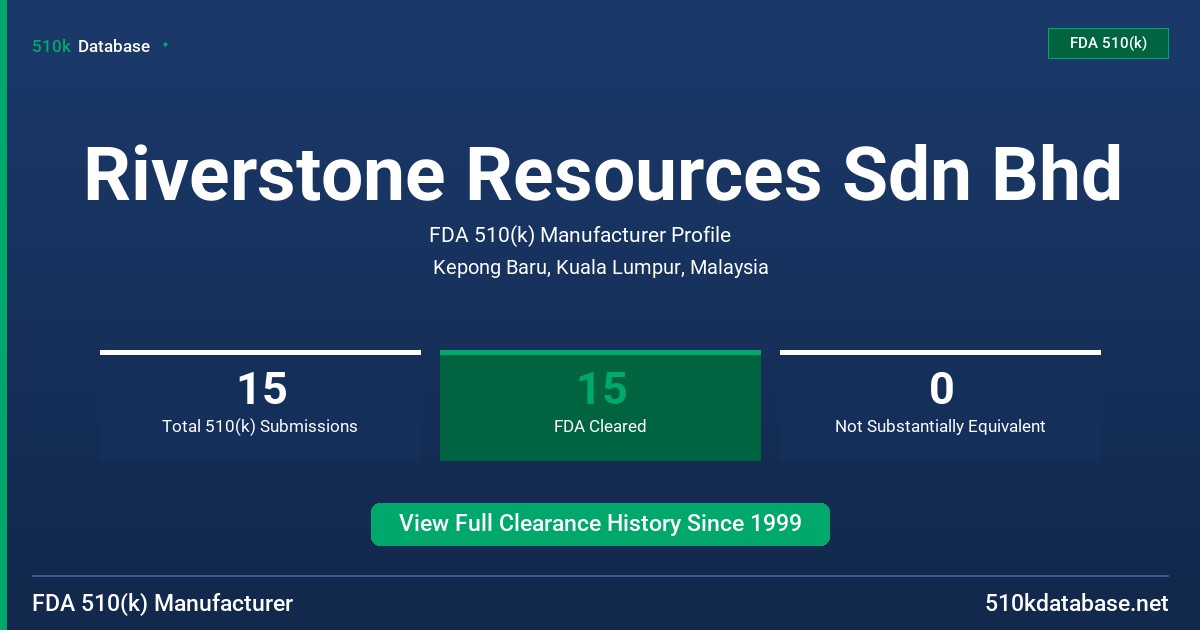 Riverstone Resources Sdn Bhd FDA 510(k) Manufacturer Profile