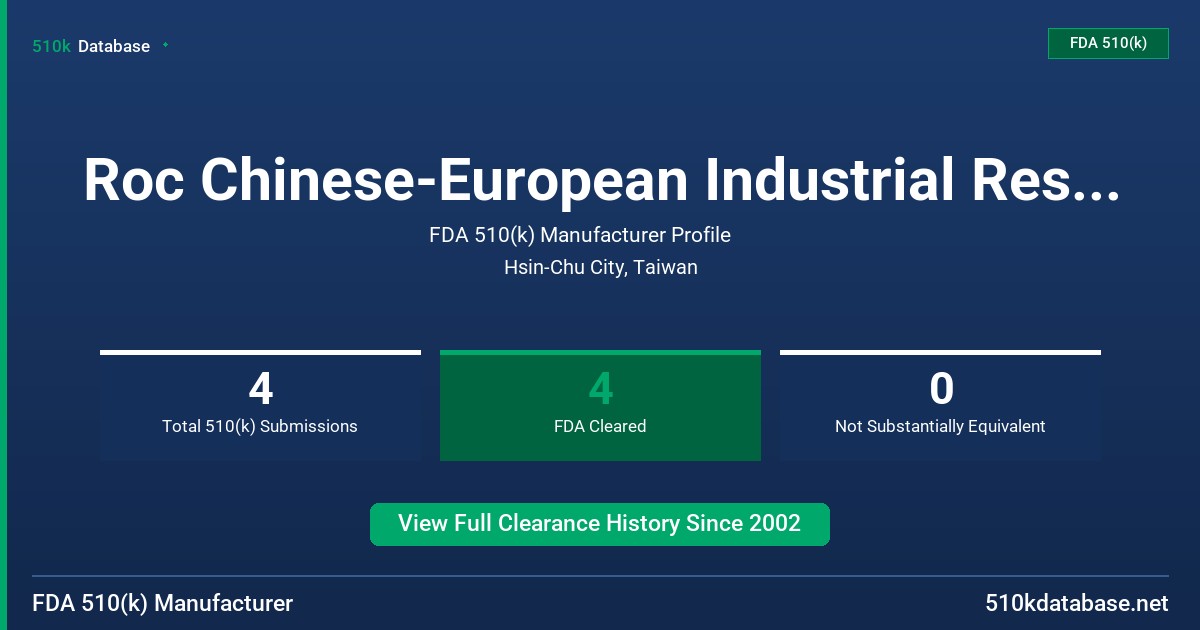 Roc Chinese-European Industrial Research Society FDA 510(k) Manufacturer Profile