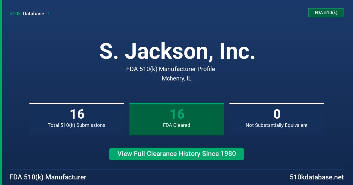 S. Jackson, Inc. FDA 510(k) Manufacturer Profile