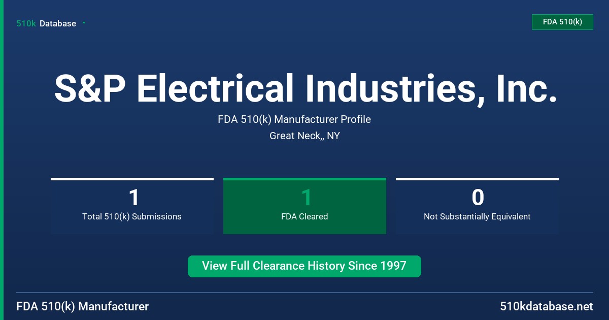 S&P Electrical Industries, Inc. FDA 510(k) Manufacturer Profile