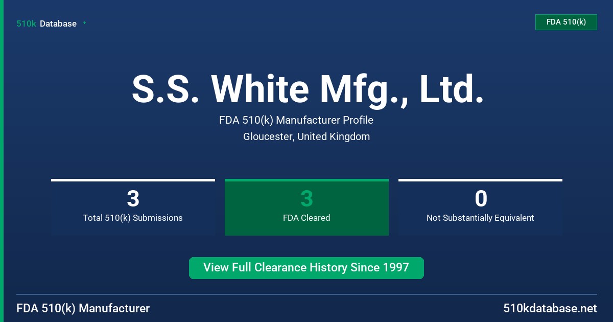 S.S. White Mfg., Ltd. FDA 510(k) Manufacturer Profile